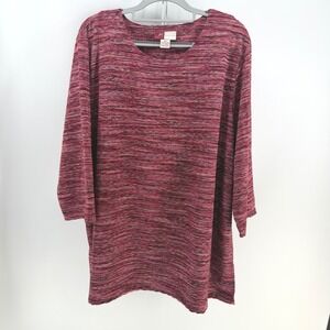 JM Collection Tunic Women 3X Pink 3/4 Sleeve Metallic Shimmer Casual Lagenlook